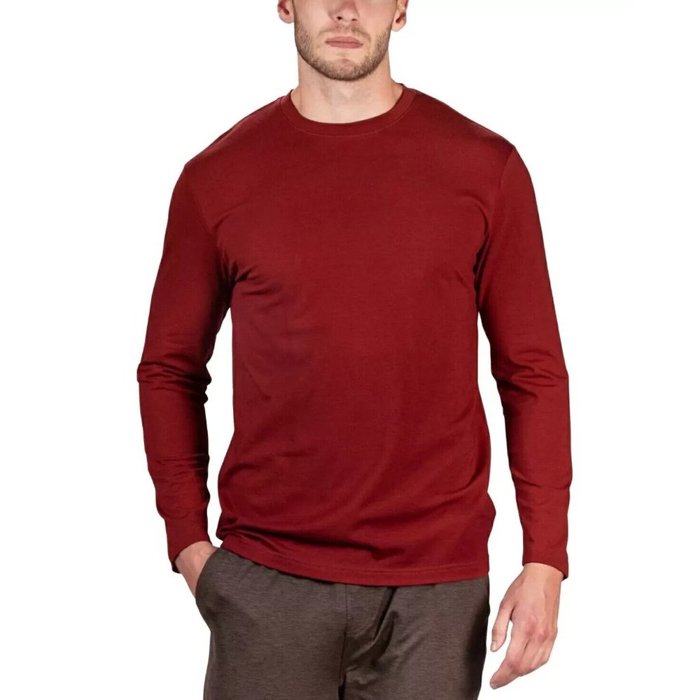 Natori Men's Buji Solid Long-Sleeve Pajama T-Shirt Size S Brick Brown MSRP $52